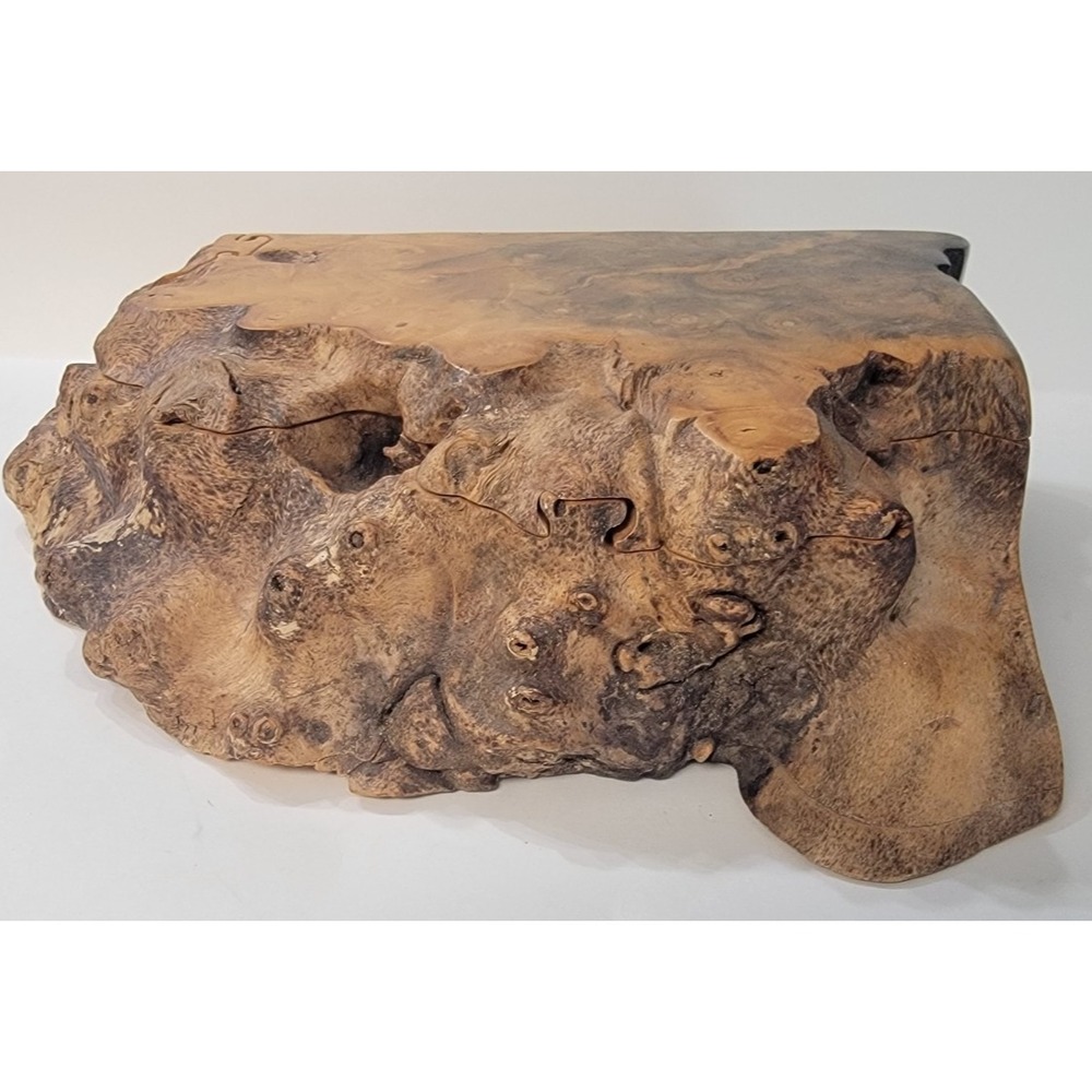 1987 Vintage Signed Handcrafted Buckeye Burl Wood Puzzle/Secrets 12" Box "Rare"